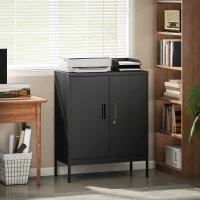 HOMCOM Metal Storage Cabinet with Lock and Adjustable Shelves - Black(m-9)