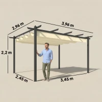 Outsunny Pérgola de Jardim 4x3 m com Telhado Retrátil Estrutura de Alumínio UPF30+ Orifícios de Drenagem Pérgola de Exterior Creme(m-3)