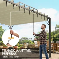 Outsunny Pérgola 390x2 para Jardim com Desenho de Lâminas Superiores Giratórias até 135° Proteção UV 50+ para Pátio Terraço Creme(m-4)