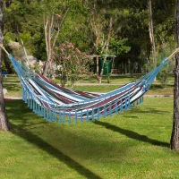 Outsunny Cama de Rede Dupla Portátil de Algodão 285x150cm com Bolsa de Transporte para Exterior Pátio Jardim Praia Campismo Carga Máxima 180kg Multicor(m-8)