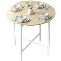HOMCOM Table à manger pliante, table ronde pliante 80 cm avec cadre en acier, place pour 2-4 personnes, aspect bois naturel