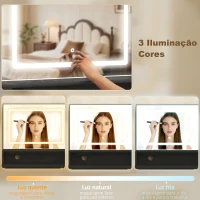 HOMCOM Toucador de Maquilhagem com Espelho, Luzes LED Estação de Carregamento 4 Gavetas e Banco 88x40x134 cm Preto(m-5)