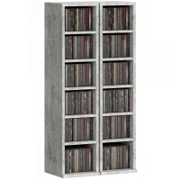 HOMCOM Set of 2 CD Media Display Shelf Unit Tower Rack with Adjustable Shelves, Grey(m-10)