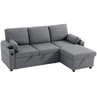 HOMCOM Corner Sofa Bed, L Shaped Sleeper Sectional Sofa with Reversible Storage Chaise, Grey(m-1)