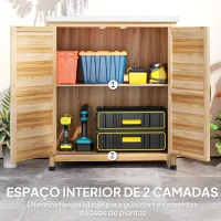 Outsunny Armário de Exterior em Madeira com Tampo de Aço Galvanizado Prateleira 2 Portas  para Armazenamento de Ferramentas 79x43x92 cm Madeira(m-6)