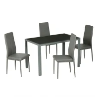 Homcom Set Pranz 5 piese: Masa si 4 Scaune Gri pentru Bucatarie(m-14)