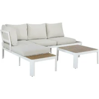 Salon de jardin canapé d'angle - Aluminium - 4 personnes - OLANA - Blanc et beige(m-2)