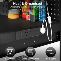 HOMCOM 110 cm Workbench with Pegboard, Heavy Duty Work Table with Power Strip and LED Light, Black(m-7)