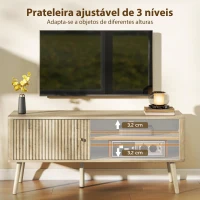 HOMCOM Móvel de TV para Televisão até 55 Polegadas com Porta Acanalada Prateleira Ajustável Compartimentos Abertos 115x35x49 cm Carvalho(m-5)