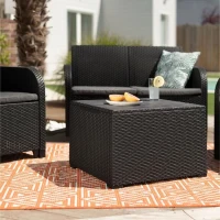 Salon de jardin avec coffre de rangement - en résine - Allibert by KETER - 4 personnes - SanRemo - Gris graphite(m-5)