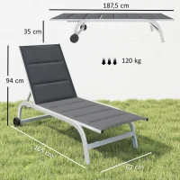 Outsunny Espreguiçadeira de Jardim com Rodas, em Texteline com Estrutura em Alumínio, Cinza Escuro e Branco(m-3)
