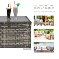 Outsunny Square PE Wicker Rattan Table with Glass Top - Dark Grey(m-7)