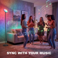 HOMCOM Uplighter Floor Lamp with Tuya App and Music Sync, Standing Lamp with Adjustable Head for Living Room Bedroom, Black(m-6)