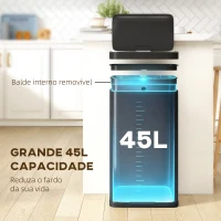 HOMCOM Balde do Lixo de Cozinha Automático 45 L com Sensor Infravermelho Fecho Suave 38x25,5x67,5 cm Preto(m-5)