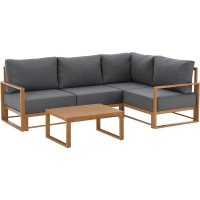 Salon de jardin canapé d'angle SANTA - Aluminium effet bois - 5 personnes - Gris clair