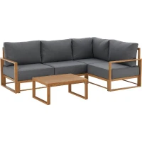 Salon de jardin canapé d'angle SANTA - Aluminium effet bois - 5 personnes - Gris clair(m-1)