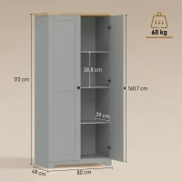 HOMCOM Kitchen Cupboard, 172cm Freestanding Storage Cabinet with Doors and Shelves, Grey(m-3)