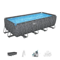 Kit Piscine hors sol tubulaire BESTWAY - APX 365 - 549 x 274 x 132 cm - Rectangulaire (Filtre a sable, 250g polysphere, échelle, bâc(m-1)