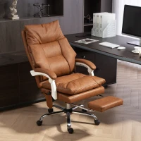 HOMCOM Cadeira de Escritório com Suporte Lombar Inflável Estofada em PU e Encosto Reclinável 65x76x113-121 cm Marrom(m-10)