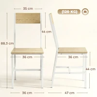 HOMCOM 2er-Set Esszimmerstühle Küchenstühle mit geneigter Rückenlehne Metallgestell natur(m-3)