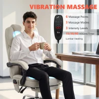 HOMCOM Office Chair with 6-point Vibration Massage and Heat, Fabric Desk Chair with Footrest, High Back, Cream White(m-4)