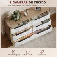 HOMCOM Cómoda com 6 Gavetas de Tecido Frentes com Padrão de Diamante Móvel de Arrumação 117,5x30x73,5 cm Madeira e Branco(m-4)