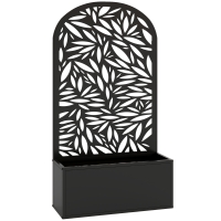 Outsunny Floreira com Painel Decorativo Curvo de Folhas em Metal e Opção de Montagem na Parede 61x23x113 cm Preto