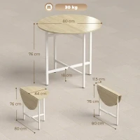 HOMCOM Masă pliabilă, masă rotundă pliabilă 80 cm cu cadru din oțel, loc pentru 2-4 persoane, aspect lemn natural(m-3)