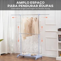 HOMCOM Charriot com Rodas com Barra de Aço Inoxidável e Prateleira para Sapatos Altura Ajustável 94-159x42x93-168 cm Azul(m-4)