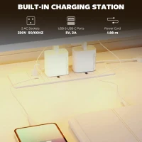 HOMCOM 147cm Gaming Desk with Charging Station and Monitor Stand, Computer Table for Home Office with RGB Lights, White(m-6)