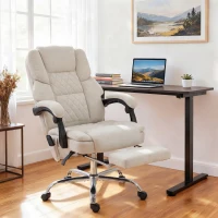 HOMCOM Office Chair with 6-point Vibration Massage and Heat, Fabric Desk Chair with Footrest, High Back, Cream White(m-2)