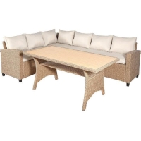 Salon de jardin KAPAS - 5 personnes - Acier et résine tressée - Beige
