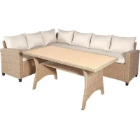 Salon de jardin KAPAS - 5 personnes - Acier et résine tressée - Beige(m-1)