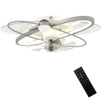 HOMCOM Ceiling Fan with Light and Remote, 3 Colour Temperatures, LED Mount Ceiling Fan Light for Bedroom, Silver Tone(m-11)