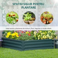 Outsunny Pat de Gradina Suprainaltat 120x120x30cm Galvanizat, Pat Suprainaltat pentru Plante cu Cadru din Otel pentru Legume, Flori, Plante si Ierburi, Verde(m-4)