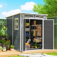 Outsunny Abri de Jardin en Résine Cabanon de Rangement Double Porte 3 Fenêtres et 2 Aérations Anti-UV avec Plancher 3,3 m² Gris(m-2)