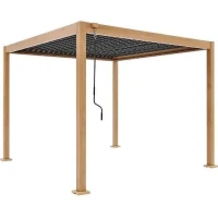 Pergola bioclimatique GAYA - Structure en aluminium et en acier - l300 x P300 x H240 cm - Aspect Bois(m-3)
