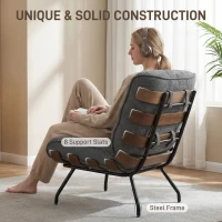 HOMCOM Accent Chair, Linen-look Fabric Reading Chair with Spring Cushion, Slatted Support, Steel Frame, Dark Grey(m-6)