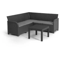 Salon de jardin - résine aspect rotin tressé- Allibert by KETER - 5 personnes - SanRemo - Gris graphite(m-1)