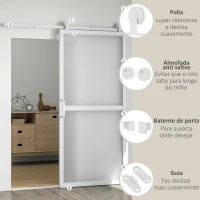 HOMCOM Ferragem para Porta de Correr Kit de Acessórios para Porta Corredeira com 2 Trilhos de Aço de Carbono 200x40x0,6 cm Branco(m-5)