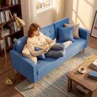 HOMCOM 3 Seater Sofa, 169cm Couch with Hidden Storage, Wood Legs, Blue(m-7)