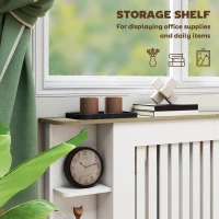 HOMCOM Radiator Cover with Open Storage Shelves, Vertical Slatted Cabinet Shelf Heater Cover for Living Room, Hallway, Extra Large, White(m-6)