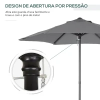 Outsunny Chapéu de Sol para Terraço Exterior com Cobertura Ventilada e Mastro Desmontável de Alumínio para Jardim e Pátio Cinzento Escuro(m-8)