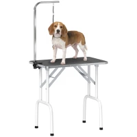 PawHut 32" Foldable Dog Grooming Table Pet Drying Beauty Table Adjustable Fixed Arm Rubber Top, Black(m-10)