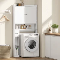 HOMCOM Meuble WC dessus de toilette ou machine à laver, 2 portes, 3 compartiments, porte-papier toilette, 80x19,5x170cm, blanc(m-8)