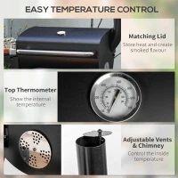 Outsunny Grill Węglowy Smoker BBQ, 1 półka, z termometrem, 83 x 46,5 x 115 cm, Czarny(m-5)