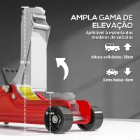 HOMCOM Macaco Hidráulico para Carro 2,5T Altura de Elevação 80-380 mm com Perfil Baixo e Rodas para Automóvel SUV Vermelho(m-4)