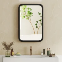 HOMCOM Bathroom Wall Cabinet with Tempered Mirror Metal Bathroom Mirror Cabinet with 3 Shelves Black(m-8)