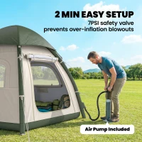 Outsunny Inflatable Camping Tent with Rainfly, 3 Man Air Tent 3000mm Waterproof Blow Up Tents, Beige(m-4)