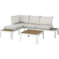 Salon de jardin canapé d'angle - Aluminium - 4 personnes - OLANA - Blanc et beige(m-1)